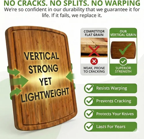 Vista 5 de Greener Chef Juego de tablas de cortar de bambú de lujo de 3 piezas con tecnología de resistencia de grano vertical carbonizada, tablas de cortar