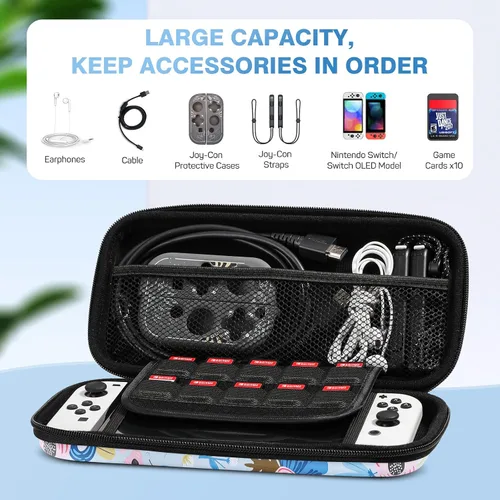 Vista 3 de MoKo Funda de transporte para Nintendo Switch modelo OLED Nintendo Switch, carcasa rígida portátil de viaje con 10 ranuras para tarjetas de juego
