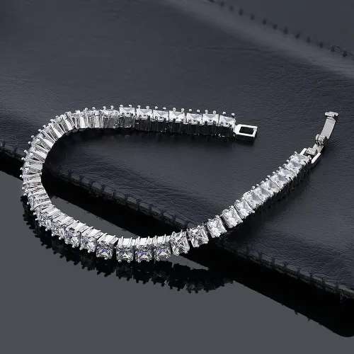 Vista 4 de Gem Stone King Pulsera de tenis clásica de circonita cúbica de corte princesa para mujer