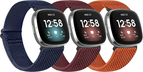 Vista 18 de Paquete de 3 correas elásticas de nailon compatibles con Fitbit Versa 4/Versa 3/Sense 2/Sense, suave, ajustable, transpirable, correas de repuesto