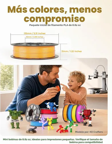 Vista 3 de Paquete de filamento PLA de 0.069 pulgadas, 8 colores vibrantes, apto para Pla Bundle-250gx8-112020006