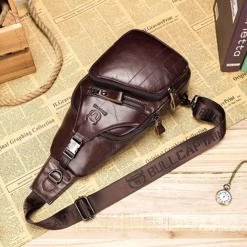Vista 5 de Bolsos cruzados para hombre, bolso bandolera de cuero, mochilas casuales para el pecho, bolsa de hombro, mochilas de senderismo de viaje