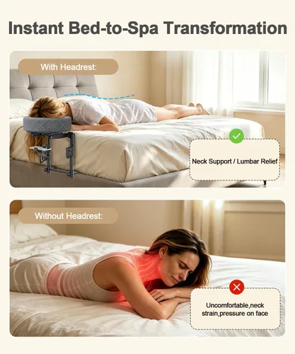 Vista 4 de Reposacabezas de masaje para cama, soporte de masaje ajustable con soporte para teléfono Soporte de cabeza de masaje para colchón, almohada de Gris