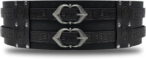 Vista 2 de Cinturón ancho vikingo medieval de piel sintética, cinturón de corsé de caballero para LARP regalos de Navidad disfraz