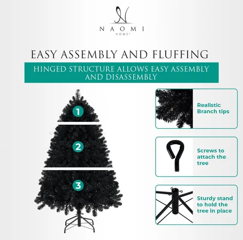 Vista 5 de Naomi Home Dakota - Árbol de Navidad negro preiluminado de 9 pies