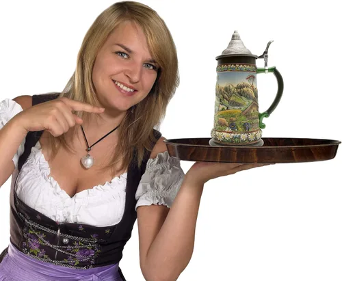 Vista 6 de OktoberfestHaus - Jarra de Cerveza de Cerveza Austria Pintada a Mano con Tapa Metálica y Escena de Tirol Alpes Jarra Cervecera Alemana