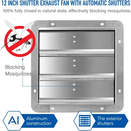 Vista 2 de Ventilador de escape de obturador de 12 pulgadas de alta velocidad de aluminio 1620RPM, 940 CFM