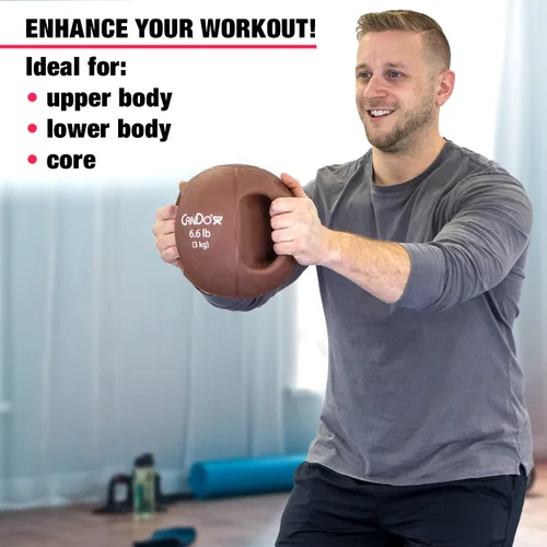 Vista 3 de CanDo Balón medicinal moldeado de doble mango para entrenamiento de fuerza, entrenamientos de núcleo, calentamientos, cardiometría y pliometría