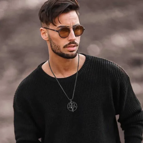 Vista 5 de TempBeau Collar con colgante de pentagrama satánico baphomet Hecho a mano cadena de eslabones de pentáculo boca abajo iglesia satanista punk gótico
