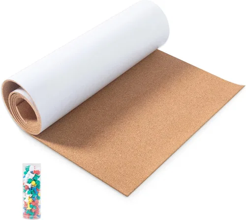 Vista 8 de Rollo de tablero de corcho de 0.118 pulgadas de grosor, tablero de corcho de 50 x 18 pulgadas para paredes, tableros de corchos autoadhesivos
