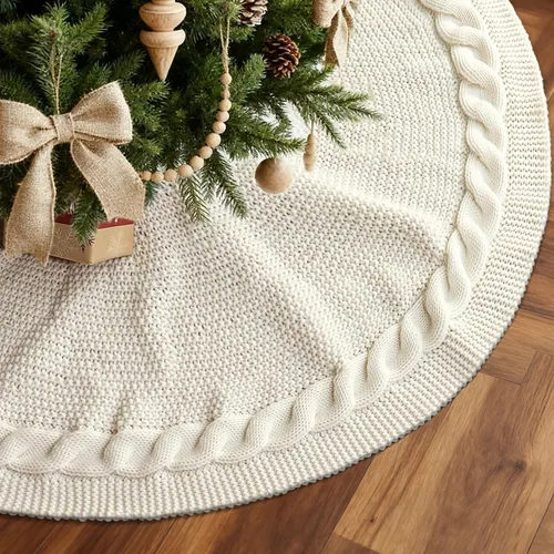 Vista 11 de yuboo - Falda de árbol de Navidad de 48 pulgadas, rojo burdeos, falda de árbol de Acción de Gracias y Navidad de punto, falda rústica para árbol