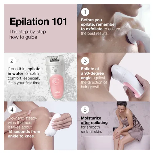 Vista 5 de Braun Depiladora SE5-895, dispositivo de depilación, depiladora para mujeres, incluye afeitadora y cepillo exfoliante de limpieza facial