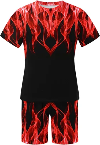 Vista 5 de Traje deportivo piezas hombre estampado manga corta cuello redondo camisa pantalones cortos pantalón chándal 2 piezas