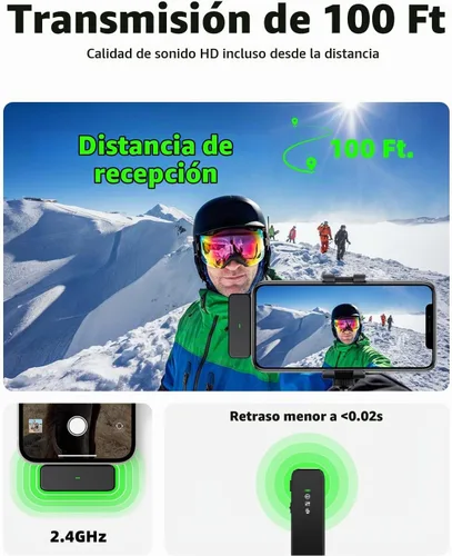 Vista 5 de Rythflo Micrófono Lavalier inalámbrico para iPhone 17/16/15 y Android Negro carbón