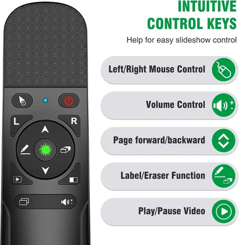 Vista 4 de Presentación Clicker Mouse Control con luz verde para presentaciones de PowerPoint, Presentador inalámbrico Control remoto deslizante Clicker