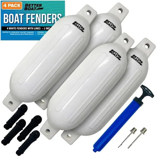 Vista 10 de Better Boat Boat Fenders for Docking, 23" x 6.5" Inflatable Black Boat Bumpers with Pump and Lines, Dock Bumpers for Pontoon Boats