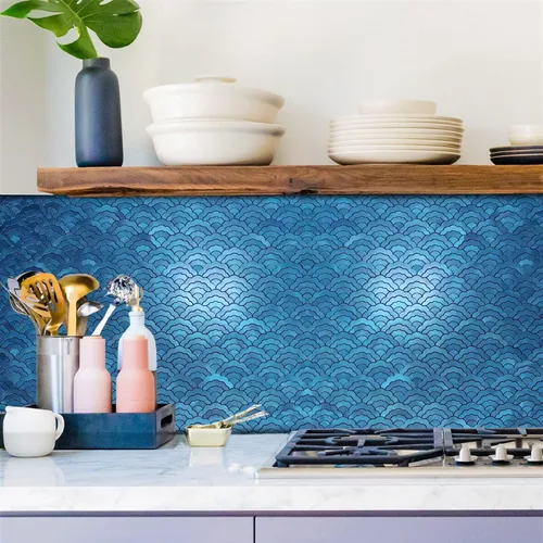 Vista 6 de XUANINY - 11 hojas de azulejos autoadhesivos para salpicaduras de metal, mosaico de aluminio en forma de nube 3D con adhesivo para decoración