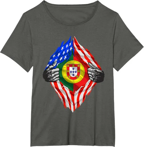Vista 56 de Camiseta de bandera de Estados Unidos con diseño de raíces portuguesas, Negro, S