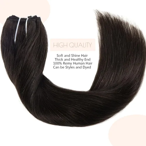 Vista 2 de Extensiones de cabello con alambre, color negro natural, 14 pulgadas, 2.65 oz, 100% cabello humano real, extensión de cabello invisible