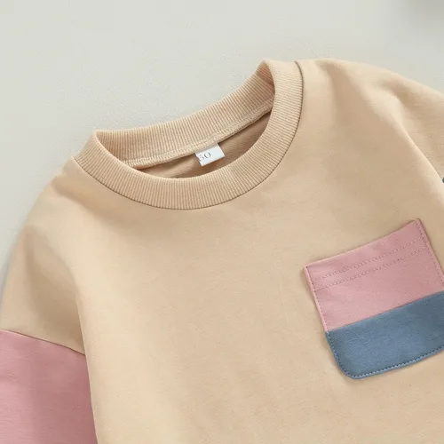 Vista 5 de AEEMCEM Sudadera de bloque de color para bebé niño y niña, mameluco de gran tamaño, suéter de burbujas de manga larga, con bolsillo