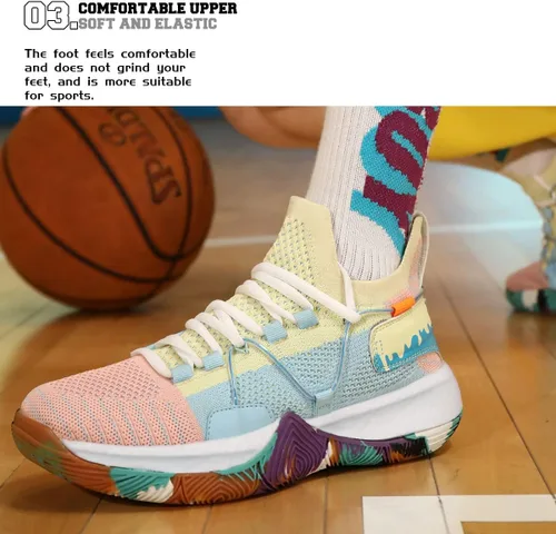Vista 4 de ASHION Zapatos de baloncesto unisex para niños y niñas, tenis de caña alta, transpirables, con amortiguación al aire libre, zapatos deportivos
