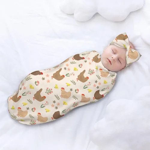 Vista 8 de Manta con estampado de pollo lindo con sombrero y lazo, saco de dormir de gallo, saco de envolver regalo de ducha, artículos divertidos para bebés