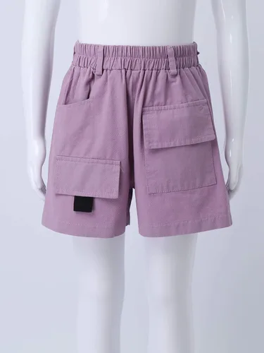 Vista 3 de FEESHOW Kids Boys Girls Cotton Pull On Cargo Shorts with Pockets Athletic Sports Casual Dolphin Shorts Activewear