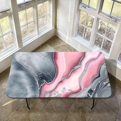 Vista 19 de XISUNYA Mantel de poliéster elástico con diseño de mármol, mantel rectangular de 24 x 36 pulgadas para mesa plegable de 3 pies, mantel ajustable