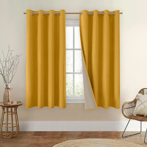 Vista 32 de HOMEIDEAS Cortinas 100% opacas beige de 63 pulgadas de largo, mezcla de lino con textura de oscurecimiento, cortinas con aislamiento térmico