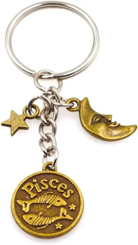 Vista 5 de It's All About...You! Bronze Zodiac Sign Moon & Star Keychain Horoscope Constellations Astrological 12 Signs
