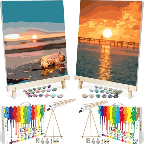 Vista 23 de BAISITE 0304 - Kit de pintura por números para adultos principiantes; paquete de 2 lienzos de 8 pulgadas de ancho x 12 pulgadas de largo; caja