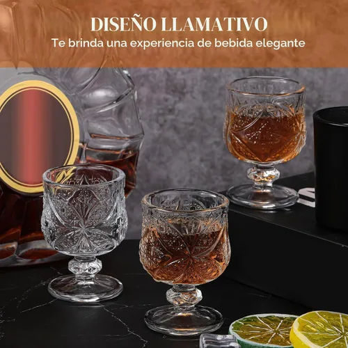 Vista 5 de Juego de vasos de chupito de 1.75 oz Meanplan Vasos de chupito elegantes y lindos Vasos de cordial de cristal Vasos de vidrio grabados en relieve