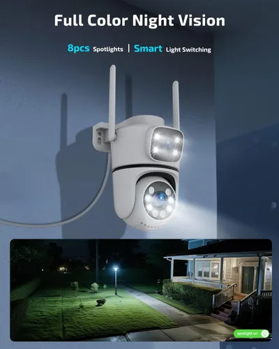 Vista 5 de OHWOAI Cámara de seguridad al aire libre inalámbrica de doble vista, cámaras de vigilancia 2.4G/5G WiFi PTZ con visión nocturna a