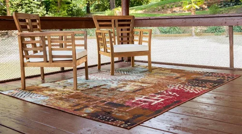 Vista 2 de Unique Loom - Alfombra colección de círculos abstractos, de transición para interiores y exteriores, beige, Polipropileno, Multi/oliva