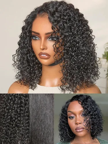 Vista 19 de LUVME HAIR Pelucas de cabello humano rizado sin pegamento de 6 pulgadas, precortadas, indetectable, HD, encaje Bob, peluca corta y rizada con ondas