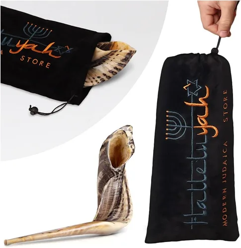 Vista 10 de HalleluYAH Bolso Shofar de terciopelo marrón con versículo de Salmos - Talla S Se adapta a Shofars de 14 a 28 pulgadas