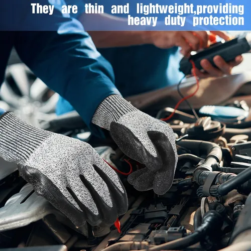 Vista 7 de Copkim 18 pares de guantes de nivel 5 resistentes a los cortes, guantes protectores ligeros con revestimiento de poliuretano, accesorios de trabajo