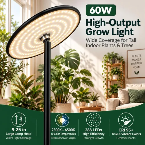 Vista 2 de Luz de crecimiento de 85 pulgadas de alto para plantas grandes Control remoto con temporizador prémium de 2300 K a 6500 K de 1 a 23 horas