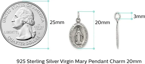 Vista 5 de Dije vintage de plata de ley 925 maciza con diseño de Virgen María y Virgen María para nosotros, medalla milagrosa de María, 0.787 in x 0.394 in