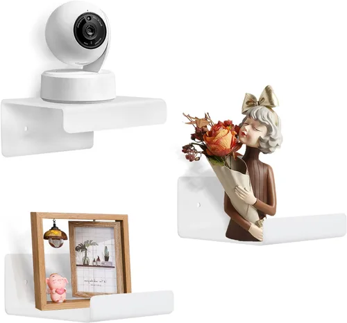 Vista 7 de Paquete de 3 estantes flotantes pequeños de acrílico para almacenamiento en pared, mini estante adhesivo de 4 pulgadas para sala de estar, baño