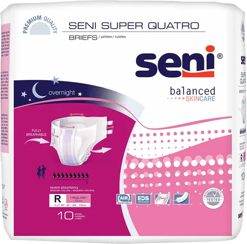 Vista 10 de Seni Super Quatro - Calzoncillos unisex para incontinencia adulta con pestañas, talla pequeña (55,9-81,3 cm), 12 unidades (1 paquete de 12)
