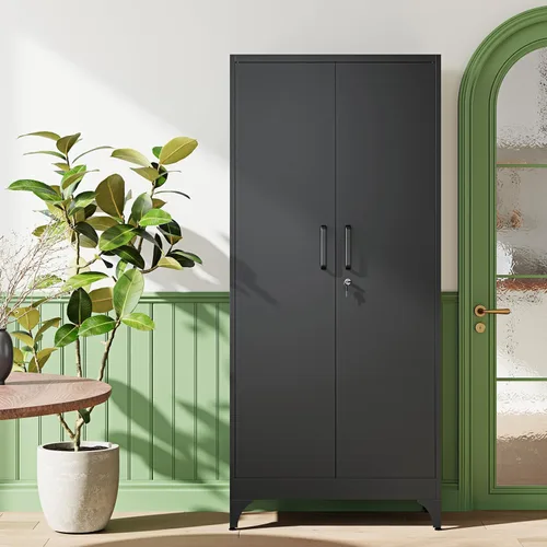 Vista 7 de Letaya Armario de almacenamiento de metal de 71 pulgadas de alto con 2 puertas y 4 estantes, armarios altos de despensa de cocina, organizadores