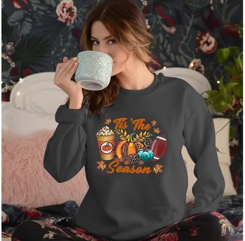 Vista 2 de FAYALEQ Sudadera de otoño para mujer, sudadera de otoño con diseño de calabaza, para el día del juego, camiseta de fútbol casual