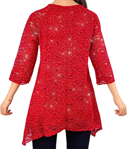 Vista 2 de Brittany Black Blusa de punto tipo túnica con estampado floral y encaje para mujer