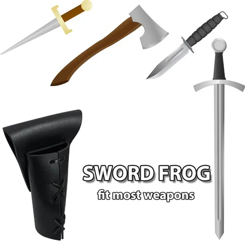Vista 2 de Medieval Dagger Holster Sword Frog PU Leather Halloween Sword Holster Renaissance Fairs LARP Belt Sheath Accessory