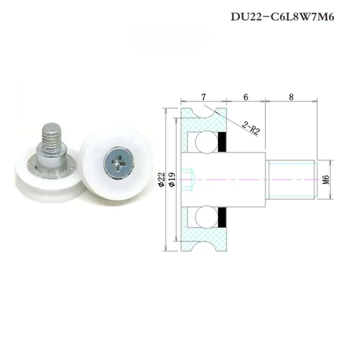 Vista 2 de 10 piezas de diámetro exterior 0.866 in POM U guía de ranura y rodillo de cajón de refrigerador 22x7xM6 DU22 C6L8W7M6 cajón rueda redonda DR19 DR22
