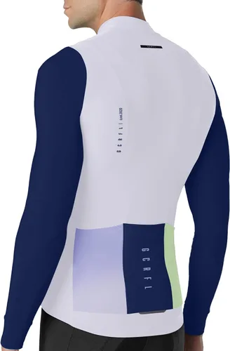 Vista 3 de GCRFL Camiseta de ciclismo para hombre, manga larga, camiseta de ciclismo de carretera, bolsillo con cremallera, ligera, ajuste profesional UPF 50+