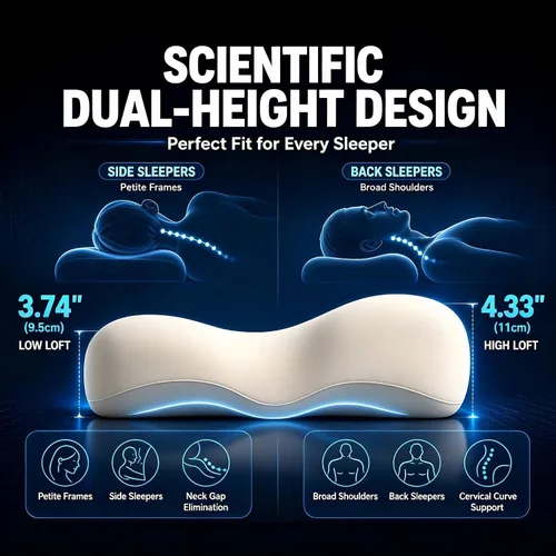 Vista 6 de Almohada cervical para aliviar el dolor de cuello, almohada ergonómica para dormir de lado y dormir profundo Blanco