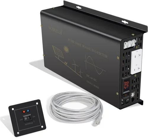 Vista 10 de WZRELB Inversor de corriente de onda sinusoidal pura de 2500 W, 12 VCC a 120 VCA, 60 Hz, salidas de CA duales, 2 puertos USB de 2.4 A y terminal
