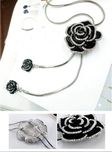 Vista 4 de Cathercing - Collar de cadena ajustable, larga y elegante con dije de diamantes de imitación, joyería única para mujeres y niñas